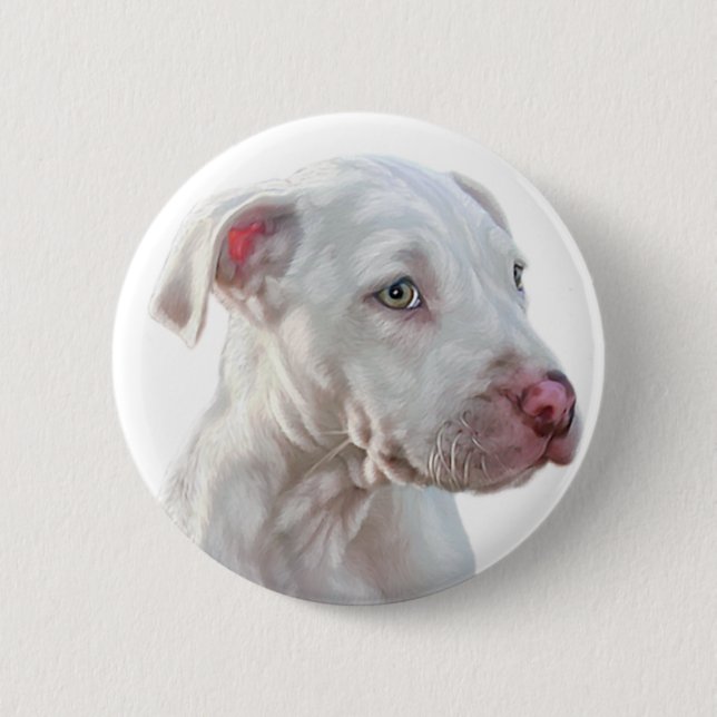 White Pitbull Puppy Knapp (Framsida)