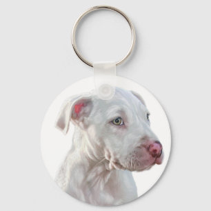 White Pitbull Puppy Nyckelring