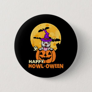 White Pitbull Witch Hund älskare Happy halloween Knapp