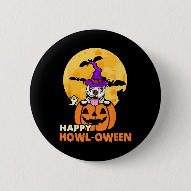 White Pitbull Witch Hund älskare Happy halloween Knapp (Framsida)