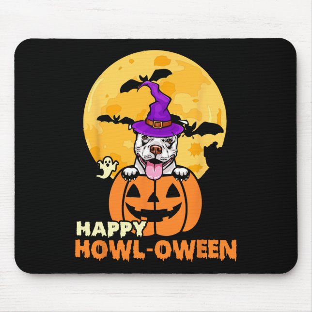 White Pitbull Witch Hund älskare Happy halloween Musmatta (Framsidan)