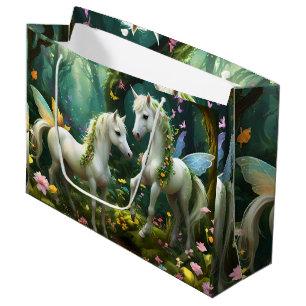 White Pixie Fantasy Horses in Magic Garden