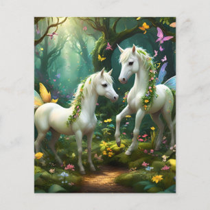 White Pixie Fantasy Horses in Magic Garden Flygblad