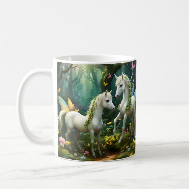 White Pixie Fantasy Horses in Magic Garden Kaffemugg (Vänster)