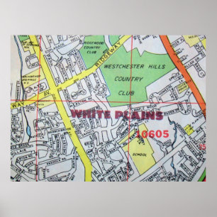 White Plains affisch för NY-vintagekarta