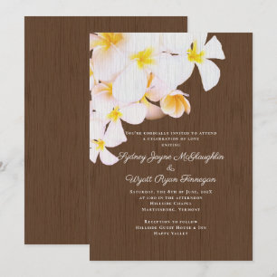 White Plumeria Brown Wood Hawaiian Bröllop Inbjudningar