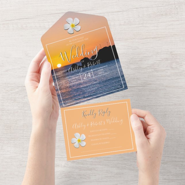 White Plumeria Flower with Golden Sunset, Bröllop (Tearaway)