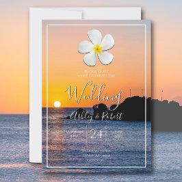 White Plumeria Flower with Golden Sunset, Bröllop Inbjudningar