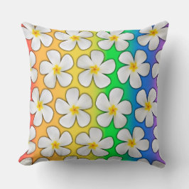 White Plumeria Flowers på Rainbow Färg Kudde