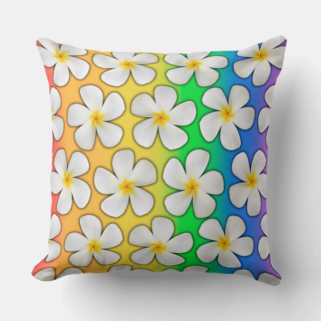 White Plumeria Flowers på Rainbow Färg Kudde (Framsida)
