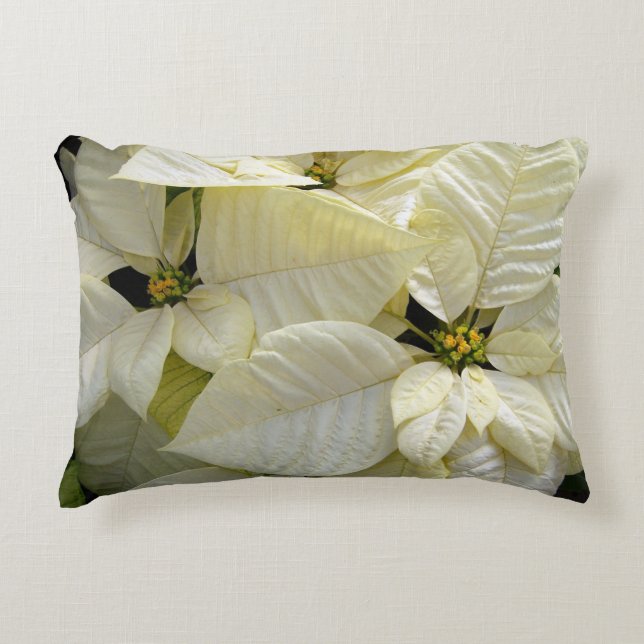White Poinsettia accent Pillow Prydnadskudde (Framsidan)