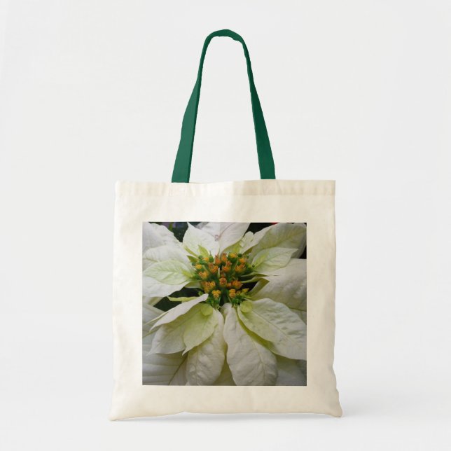 White Poinsettia Elegant Helgdag Blommigt jul Tygkasse (Framsidan)