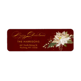 White Poinsettia & God jul Calligraphy Returadress Etikett