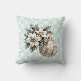 White Poinsettia & Guld Ornament Kudde