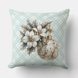 White Poinsettia & Guld Ornament Kudde