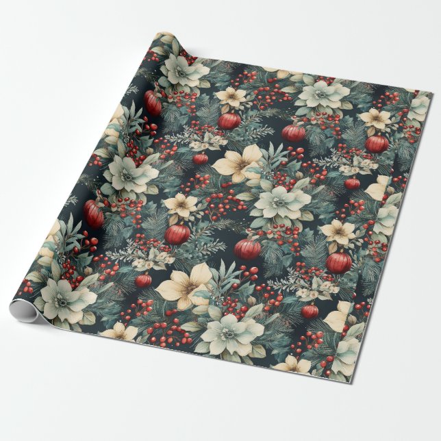 White Poinsettia Helgdag Presentpapper (Utrullad)