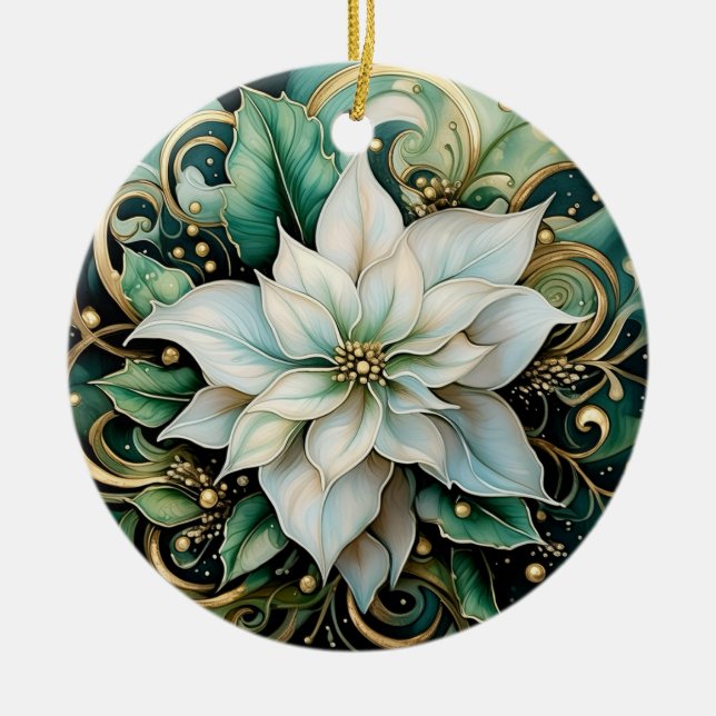 White Poinsettia Personlig jul Ornament (Framsidan)