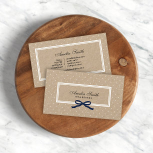 White Polka Dot Blue Ribbon Social Media Kraft Visitkort