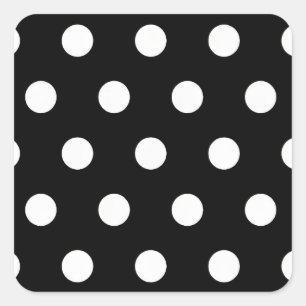 White Polka Dot on Black Sticker Fyrkantigt Klistermärke