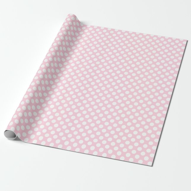 White Polka Dot on Ljus rosa Wrapping Papper Presentpapper (Utrullad)