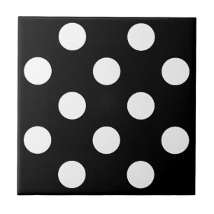 White Polka Dot på Black Mönster Kakelplatta