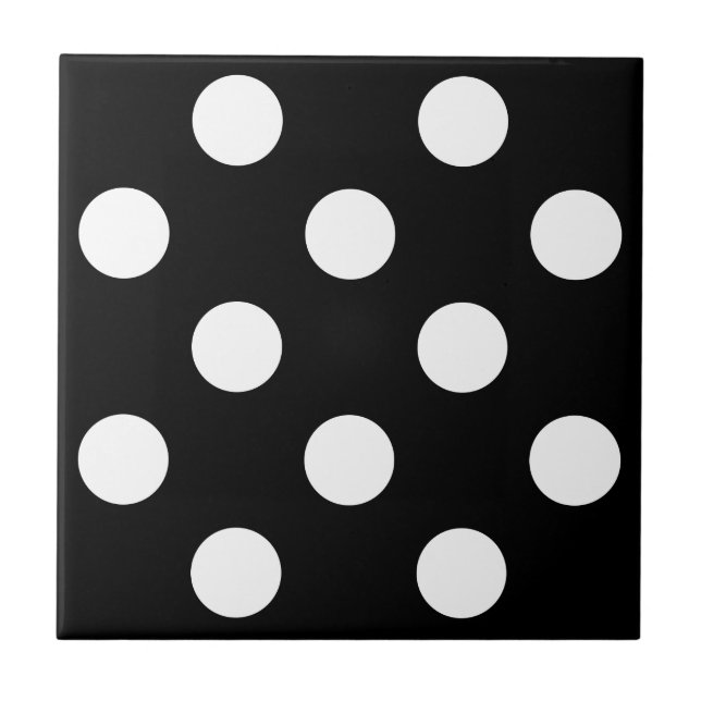 White Polka Dot på Black Mönster Kakelplatta (Framsidan)