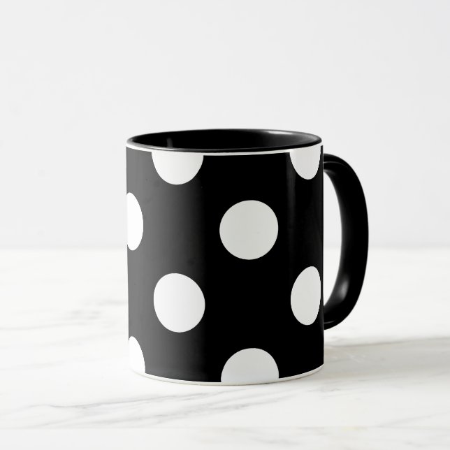 White Polka Dot på Black Mönster Mugg (Framsida höger)