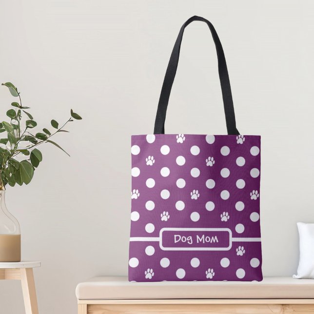 White Polka-Dot Paw Prints Purple Personalize Tygkasse (Skapare uppladdad)