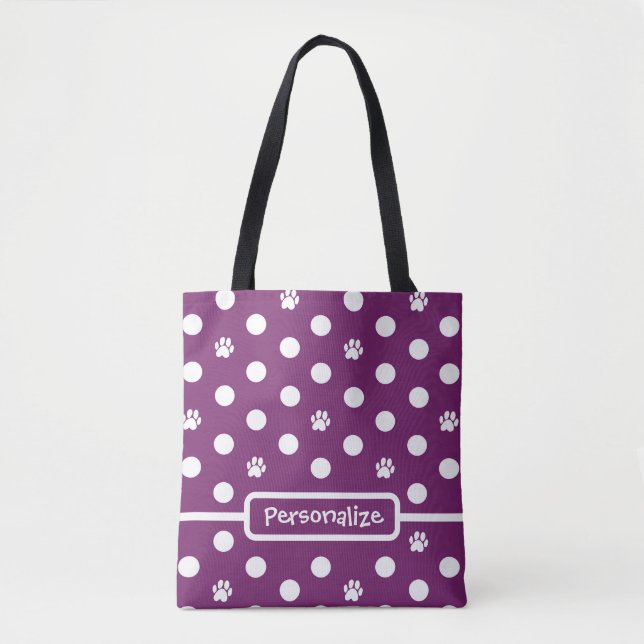 White Polka-Dot Paw Prints Purple Personalize Tygkasse (Framsida)