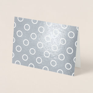 White Polka Dot Ringar på Shiny Silver Folierat Kort
