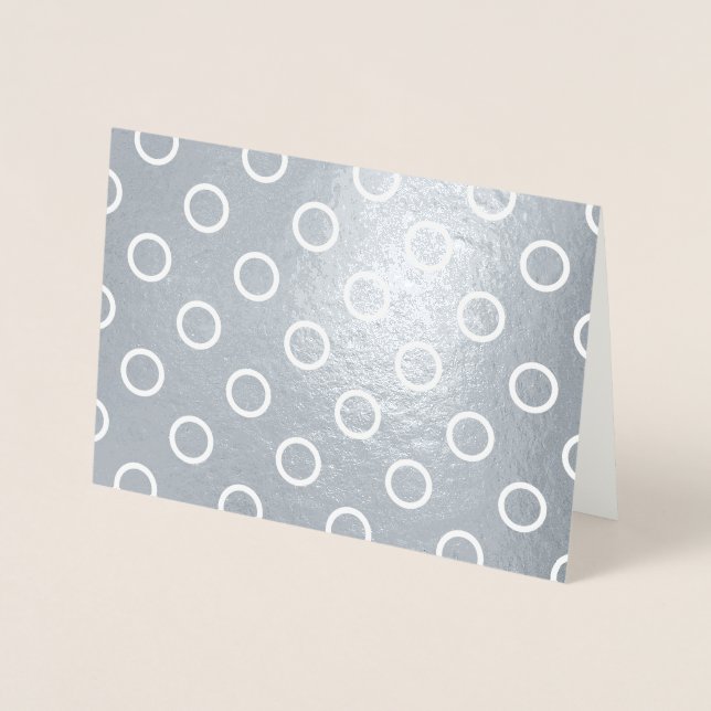 White Polka Dot Ringar på Shiny Silver Folierat Kort (Framsida)