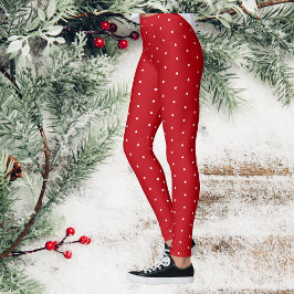 White Polka Dot Snö Red jul Leggings