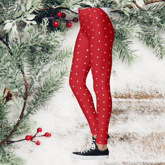 White Polka Dot Snö Red jul Leggings