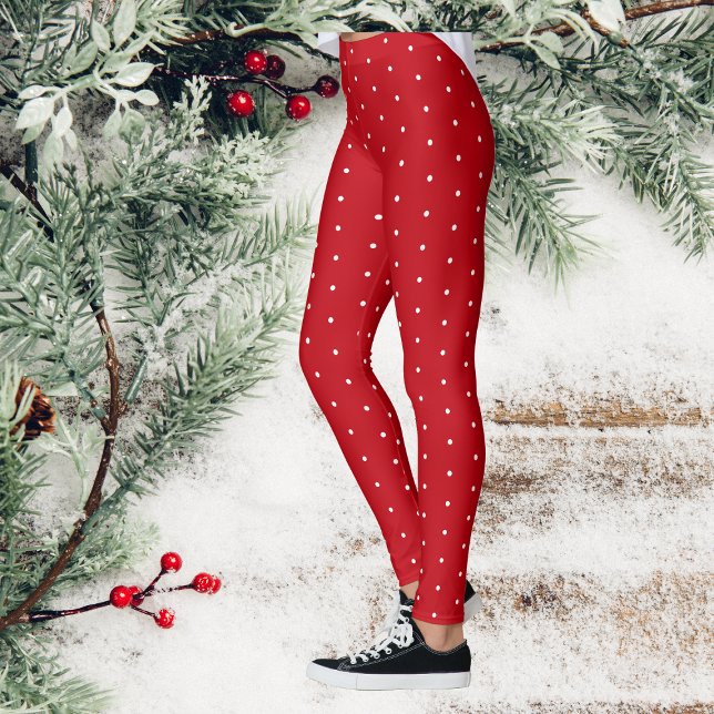 White Polka Dot Snö Red jul Leggings (Red And White Polka Dot Leggings)