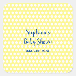 White Polka dots Gult Blue Girl Baby Shower Fyrkantigt Klistermärke