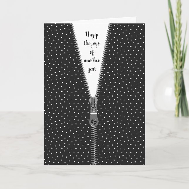White Polka dots med Zipper för födelsedagen Kort (Framsida)