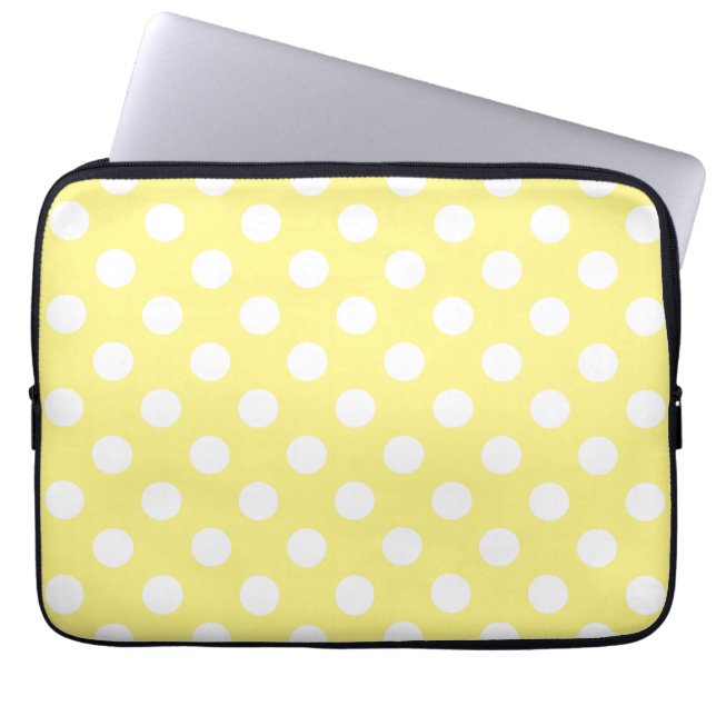 White polka dots om citrongulten laptop sleeve (Framsidan)