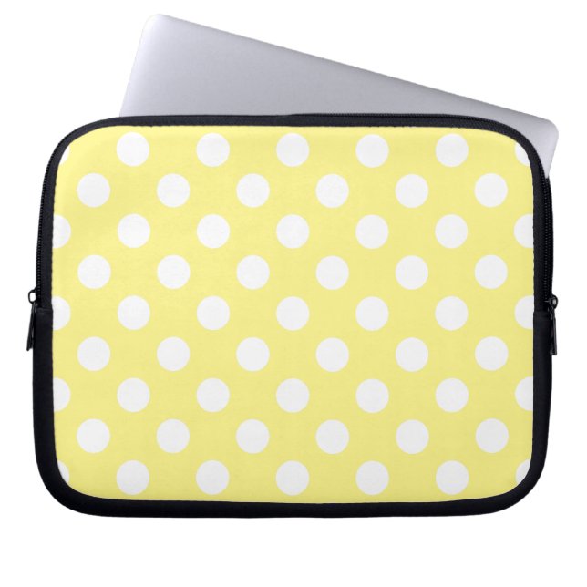 White polka dots om citrongulten laptop sleeve (Framsidan)