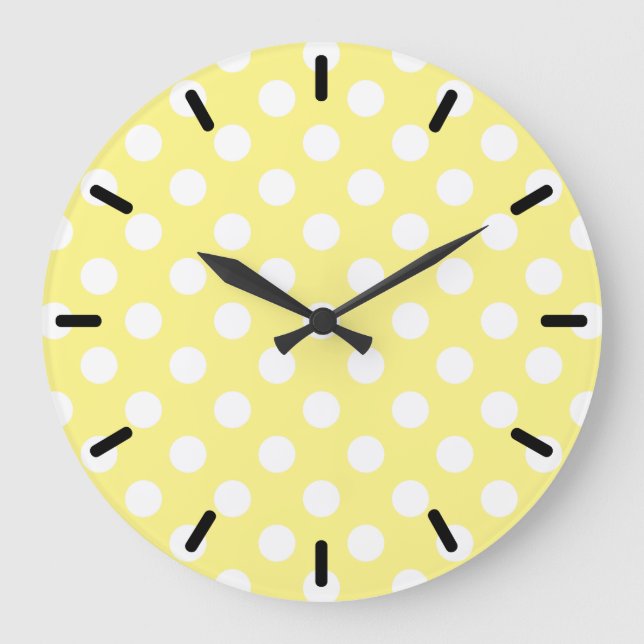 White polka dots om citrongulten stor klocka (Framsida)