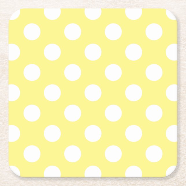 White polka dots om citrongulten underlägg papper kvadrat (Framsidan)