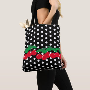 White Polka dots on Black with Cherries Tygkasse