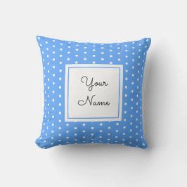 White Polka dots On Blue - med ditt namn Kudde