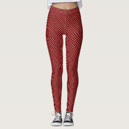 White Polka Dots On Dark Red Leggings