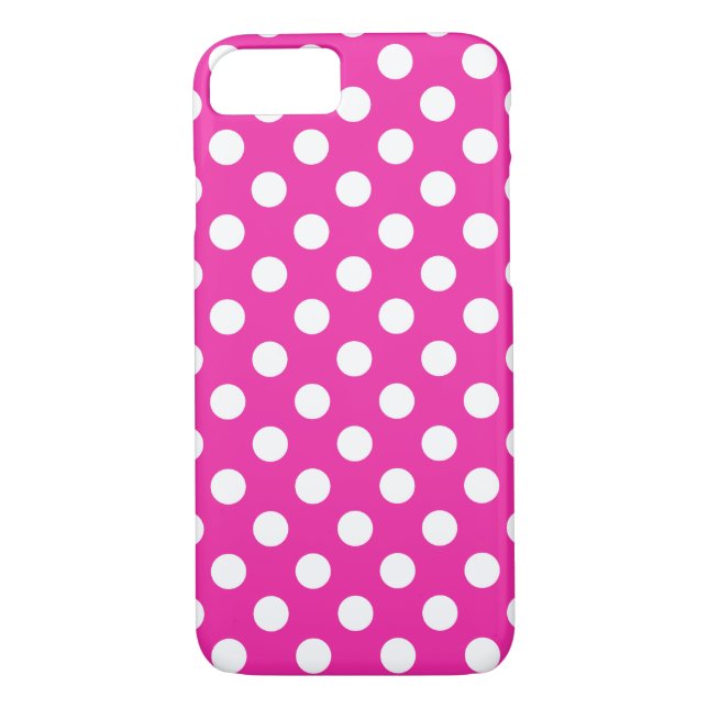 White polka dots on fuchsia Case-Mate iPhone skal (Baksida)