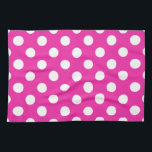 White polka dots on fuchsia kökshandduk<br><div class="desc">White polka dots on fuchsia</div>