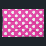 White polka dots on fuchsia kökshandduk<br><div class="desc">White polka dots on fuchsia</div>