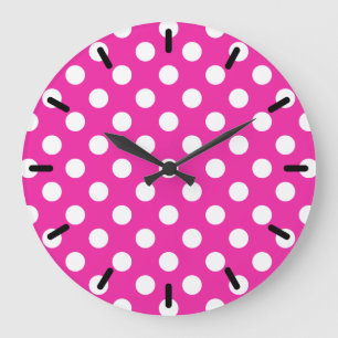 White polka dots on fuchsia stor klocka