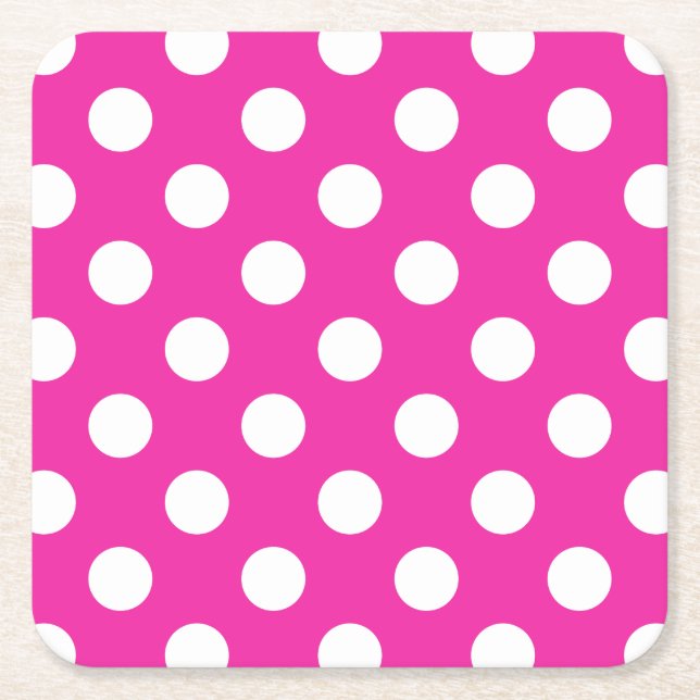 White polka dots on fuchsia underlägg papper kvadrat (Framsidan)