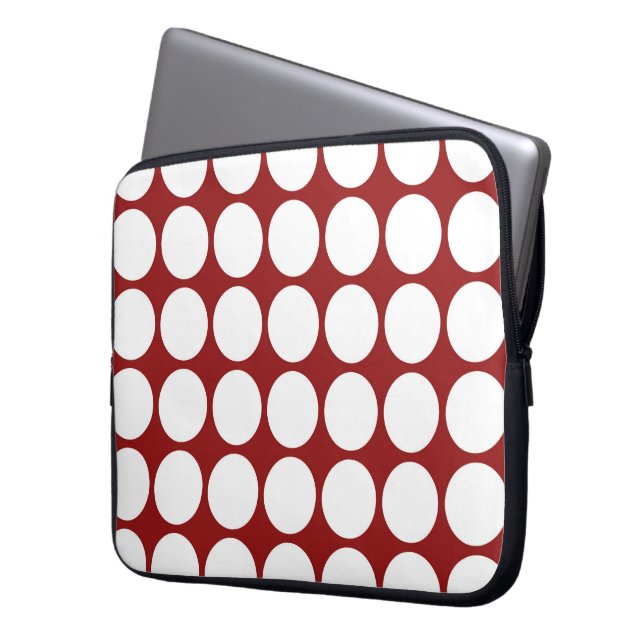 White Polka dots on Red Laptop Fodral (Framsidan Vänster)