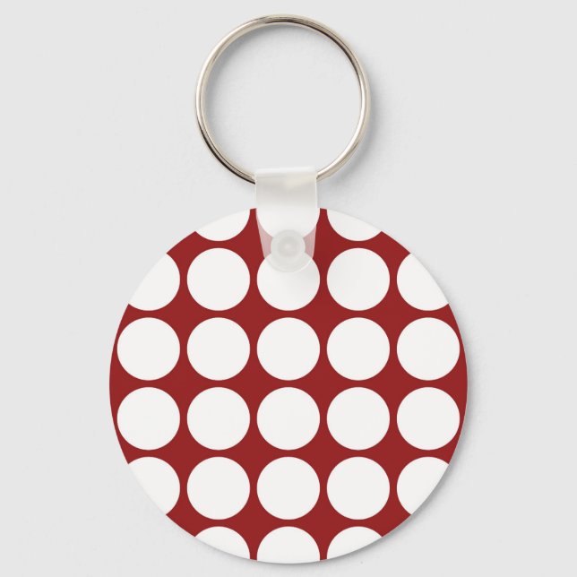 White Polka dots on Red Nyckelring (Framsida)